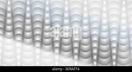 A seamless abstract background featuring a rhythmic pattern of overlapping spheres with a clean, monochrome grey gradient and soft light effects. Stock Photo