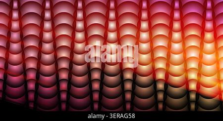 An abstract background with a repeating circular wave pattern, transitioning from deep red to warm orange with soft lighting effects. Stock Photo