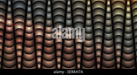 A seamless abstract background featuring a repeating pattern of overlapping circular shapes with smooth gradients in shades of brown and metallic tone Stock Photo
