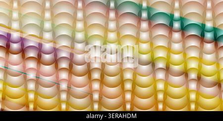 Abstract background with gold, bronze, and beige overlapping scales, accented by colorful diagonal translucent stripes for a dynamic texture. Stock Photo