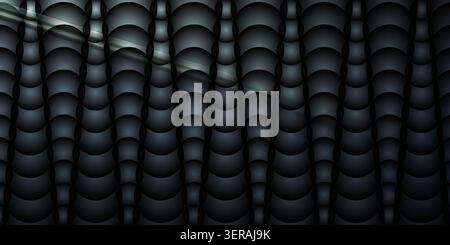 A dark, sophisticated abstract background showing a 3D wavy grid of spheres with a subtle, glowing light streak cutting diagonally across the composit Stock Photo