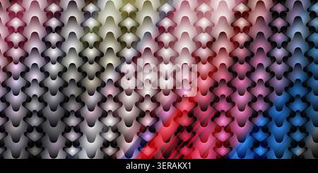 A vibrant 3D abstract background displaying a repeating geometric pattern with a colorful gradient shift from cool blues to warm pinks and reds. Stock Photo