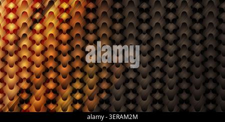 A dynamic digital background showing a transition from bright orange to dark brown metallic shapes in a repeating geometric pattern with diagonal ligh Stock Photo