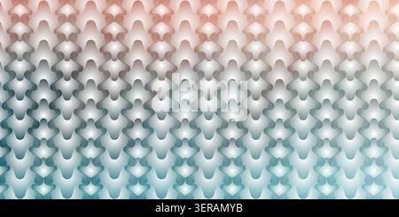 A seamless abstract background featuring a repeating geometric pattern of interlocking shapes with a smooth vertical color gradient from peach to teal Stock Photo