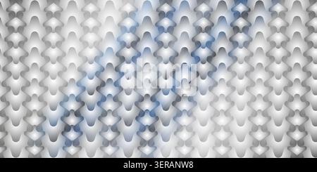 A seamless abstract background featuring a repeating pattern of stylized, interlocking shapes in cool silver, grey, and subtle blue gradient tones. Stock Photo