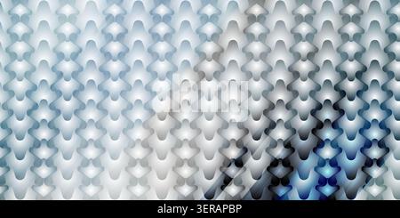 A repeating 3D geometric pattern with a metallic silver finish, featuring diagonal light streaks and a soft blue glow in the lower right corner. Stock Photo