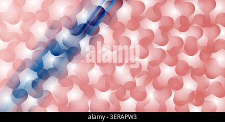 An abstract background featuring a pattern of overlapping, rounded organic shapes with a soft red gradient and a diagonal blue light streak. Stock Photo