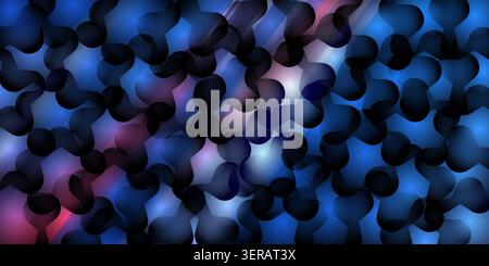 A dynamic abstract background featuring a pattern of overlapping dark, rounded organic shapes layered over a vibrant blue and purple glowing gradient. Stock Photo