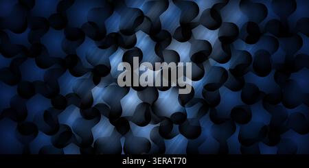 A dark, mysterious abstract background with interlocking navy blue and black fluid shapes highlighted by subtle glowing light. Stock Photo
