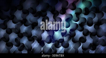 An abstract background featuring a pattern of dark, overlapping circular shapes with a subtle blue and purple light effect and brushed metal texture. Stock Photo
