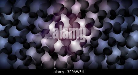 An abstract background with a repeating organic shape pattern, featuring soft purple and dark tones with glowing light spots in the center. Stock Photo
