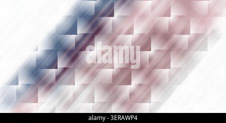 An abstract digital art background featuring a grid of semi-transparent squares with diagonal light streaks in shades of blue and soft red. Stock Photo