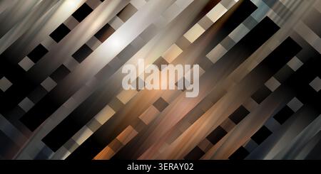 An abstract digital art background featuring diagonal stripes and a pattern of small squares, rendered in warm brown, gold, and black tones with light Stock Photo