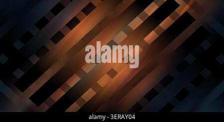 A sophisticated abstract background with diagonal stripes and a square grid pattern, featuring deep copper and black tones with subtle light highlight Stock Photo