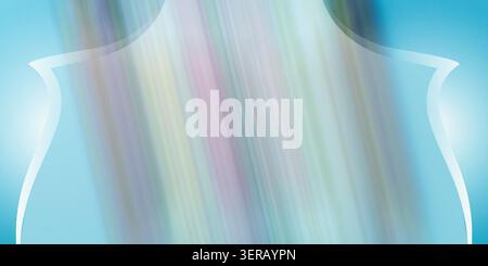 A vibrant abstract background featuring a white, shield-shaped frame enclosing blurred vertical streaks of multiple pastel colors, including blue, pin Stock Photo