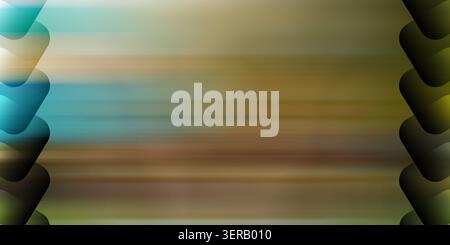 An abstract background with horizontal motion blur, blending teal and brown hues, featuring repeating geometric shapes along the vertical edges. Stock Photo