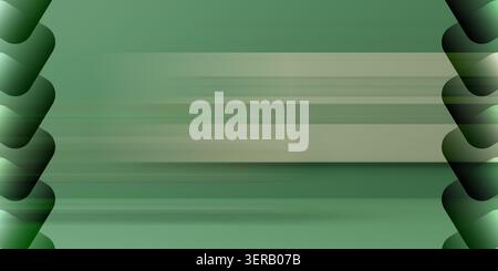 An abstract background featuring a green gradient with horizontal motion blur and dark, rounded geometric shapes along the left and right edges. Stock Photo
