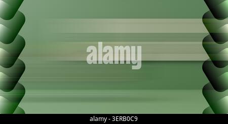 An abstract background featuring a deep green gradient with horizontal motion blur and stylized, overlapping geometric shapes along the left and right Stock Photo