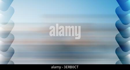An abstract background featuring a soft blue gradient with horizontal motion blur and stylized, overlapping geometric shapes along the left and right Stock Photo