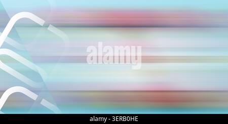 A vibrant abstract background with horizontal motion blur in pastel pink, blue, and green hues, featuring layered white rounded square shapes. Stock Photo