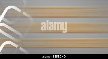 Abstract background featuring a grey and light brown motion blur effect with horizontal lines and overlapping white geometric square frames. Stock Photo