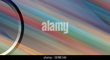 An abstract composition with vibrant diagonal motion blur streaks in a spectrum of colors, accented by a dark circular frame on the left. Stock Photo