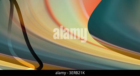 A vibrant abstract background with multi-colored flowing waves, blending teal, orange, and yellow hues in a smooth, dynamic composition. Stock Photo