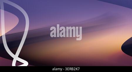 A vibrant abstract background featuring flowing curves with a sunset-inspired gradient of purple, orange, and dark tones and a white graphic element. Stock Photo