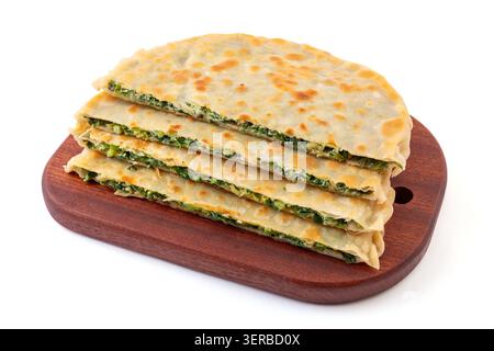 Traditional Chinese Chive and Egg Stuffed Flatbread on Plate, Savory Homemade Street Food Stock Photo