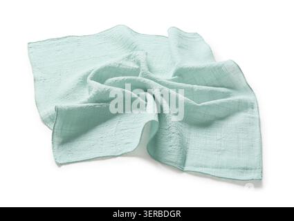 Light green crinkled cotton muslin fabric texture, soft textile material for baby products and home decor Stock Photo