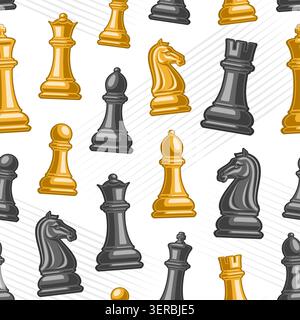 Vector Chess Seamless Pattern, repeating background with cut out illustrations of different chess pieces for home interior, square placard with collec Stock Vector