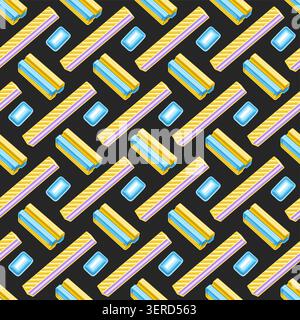 Vector Bubble Gum seamless pattern, repeating background with illustrations of various bubblegums and cute candies for bed linen, square placard with Stock Vector