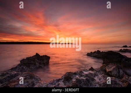 Mediterranean sunrise over sea in Majorca Stock Photo
