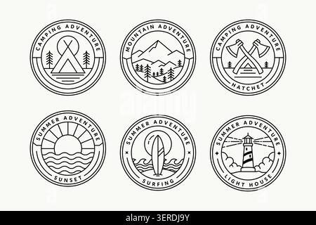 set of vacation on the beach logo line art vector illustration template design Stock Vector