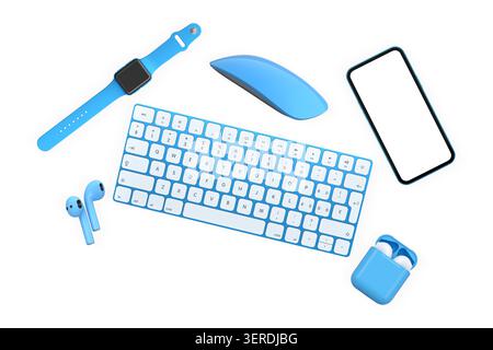 A set of modern gadgets isolated on white background showing a tech concept Stock Photo