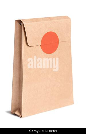Blank closed craft paper packet isolated on white background Stock Photo