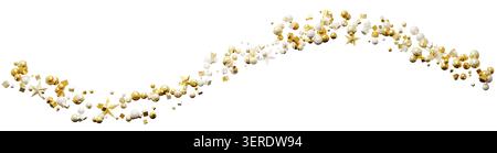 Gold colored confetti forms a wavy line on a clear background. This design can be used for various decoration needs and events. The confetti adds a fe Stock Photo