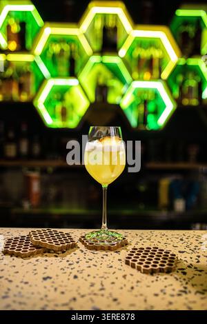 Pineapple cocktail on a modern bar counter Stock Photo