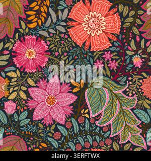 Dark Indian Chintz Floral Ornamental Pattern Stock Vector