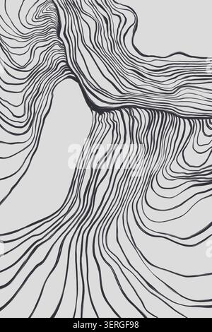 Flowing black line pattern on pale background Stock Photo