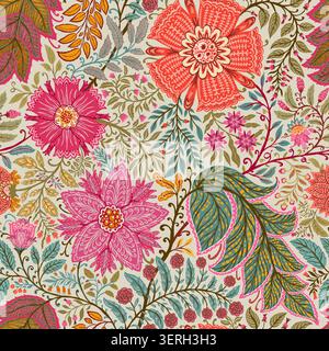 Beige Indian Chintz Floral Ornamental Pattern Stock Vector