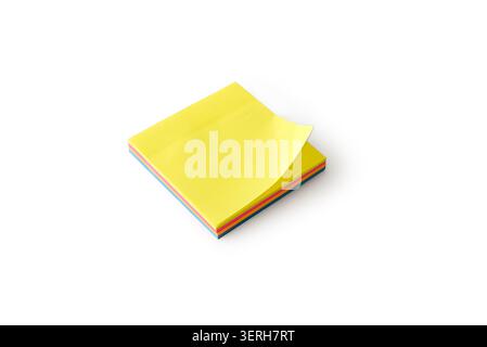 Stack of colorful sticky notes isolated on a light background, ideal for concepts related to reminders, organization, planning, and office supplies. Stock Photo
