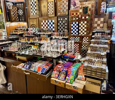 Istanbul , Turkey , 23 December, 2025 , Display of ornate hand carved chess sets and boards for sale at a souvenir shop at the Istanbul Grand Bazaar i Stock Photo