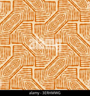 Tangerine Cream Geometric Woven Maze Pattern Stock Vector