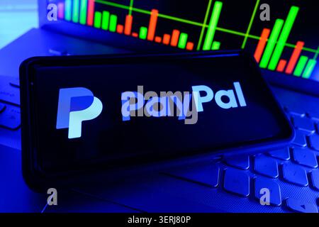 PayPal Company Logo Mobile Phone Screen Stock Market Financial Performance Chart Trading Platform Stock Photo