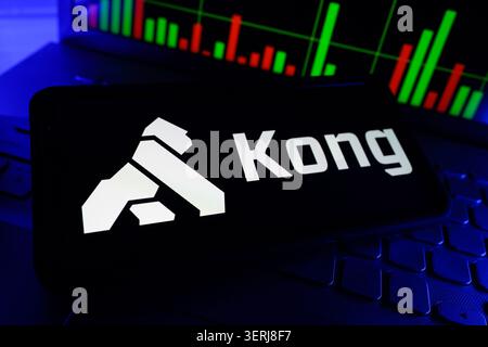 Kong Inc API Management Software Cloud Connectivity Platform Company Logo Displayed On Mobile Phone Screen With Stock Market Chart Background Stock Photo