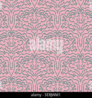 Pink Teal Coral Wavy Damask Pattern Stock Vector