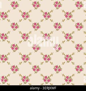 Pink Flower Diamond Trellis Grid Pattern Stock Vector