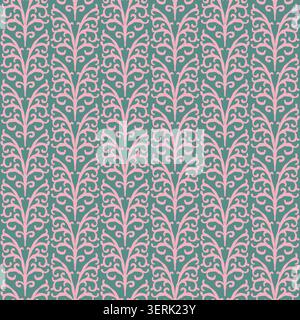 Pink Teal Vertical Scroll Foliage Pattern Stock Vector
