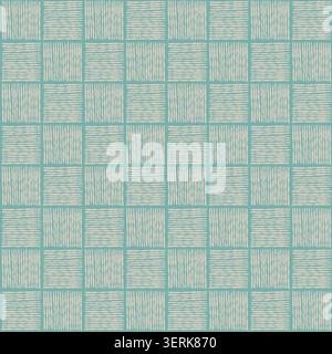 Teal Beige Textured Woven Checkerboard Pattern Stock Vector